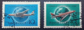 СРСР - СССР - ^/--/^ СССР 1958 Самолеты ТУ-114 и ТУ-104, гашеные ^_^^^ СРСР 1958 Літаки ТУ-114 і ТУ-104, гашені - фото фото фото