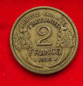 Франція Франция ^/--/^ Монета 2 франка 1936 года Франция fd /--/ 394. ^_^^^ Монета 2 франка 1936 Франція fd /--/ 394. - фото фото фото