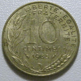 Франція Франция ^/--/^ Франція 10 сантимів 1985 року 1384 ^_^^^ Франция 10 сантимов 1985 года 1384 - фото фото фото