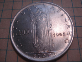 Італія і Ватикан Италия и Ватикан ^/--/^ 100 /--/ лір 1962 Ватікан ^_^^^ 100 /--/ лир 1962 Ватикан - фото фото фото