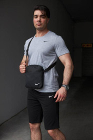 Шорти Шорты ^/--/^ Комплект мужской Nike: футболка серая + шорты черные + борсетка черная ^_^^^ Футболка сіра + шорти чорні + борсетка чорна - фото фото фото