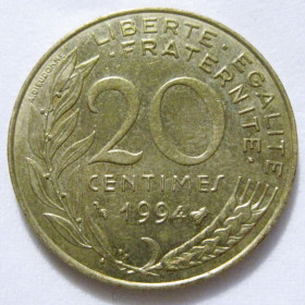 Франція Франция ^/--/^ Франція 20 сантимів 1994 року Бджола #6 /--/ П /--/ 1425 ^_^^^ Франция 20 сантимов 1994 года Пчела #6 /--/ П /--/ 1425 - фото фото фото