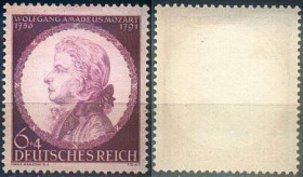 Третій Рейх (-) Третий Рейх (-) ^/--/^ 1941 - Рейх - 150 років смерті Моцарта Mi.810 * ^_^^^ 1941 — Рейх — 150 лет смерти Моцарта Mi.810 - фото фото фото