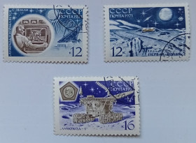 СРСР - СССР - ^/--/^ СССР 1971 Беспилотный зонд Луна-17, 3 марки, гашеные ^_^^^ СРСР 1971 Безпілотний зонд Місяць-17, 3 марки, гашені - фото фото фото