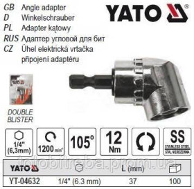 Викрутки Отвертки ^/--/^ Адаптер тримач біт YATO кутовий HEX 1/4&amp;quot; 37 мм YT-04632 ^_^^^ Адаптер держатель бит YATO угловой HEX 1/4&amp;quot; 37 мм YT-04632 - фото фото фото
