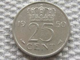 Нідерланди Нидерланды ^/--/^ Нидерланды 25 центов 1950 года #3988 ^_^^^ Нідерланди 25 центів 1950 року #3988 - фото фото фото