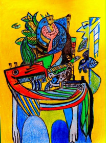 Картини, Гравюри, Живопис та Графіка Картины, Гравюры, Живопись и Графика ^/--/^ Копия картины П.Пикассо. бумага цвет карандаши 20*15 см. ^_^^^ Копія картини П.Пікассо. папір колір олівці 20*15 см. - фото фото фото