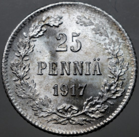 Монети епохи Миколи II ( -) Монеты эпохи Николая II ( -) ^/--/^ 25 пені 1917 рік для Фінляндії №3 ^_^^^ 25 пени 1917 год для Финляндии No /--/ 3 - фото фото фото