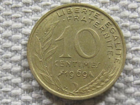 Франція Франция ^/--/^ Франция 10 сантимов 1969 года 3701 ^_^^^ Франція 10 сантимів 1969 3701 - фото фото фото