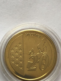 Італія і Ватикан Италия и Ватикан ^/--/^ 20 євроцентів  Ватикан. Папа. SPECIMEN. Європроба. Капсула. ^_^^^ 20 евроцент Ватикан. Папа. SPECIMEN. Европроба. Капсула. - фото фото фото