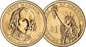 Обігові Обиходные ^/--/^ 1 Доллар Джеймс Мэдисон Madison США UNC 2007 D ^_^^^ Долар Джеймс Медісон Madison США UNC 2007 - фото фото фото