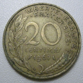 Франція Франция ^/--/^ Франція 20 сантимів 1967 року 42043 ^_^^^ Франция 20 сантимов 1967 года 42043 - фото фото фото
