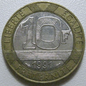 Франція Франция ^/--/^ Франція 10 франків 1991 року 43777 ^_^^^ Франция 10 франков 1991 года 43777 - фото фото фото