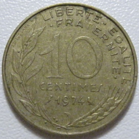 Франція Франция ^/--/^ Франція 10 сантимів 1974 року 43496 ^_^^^ Франция 10 сантимов 1974 года 43496 - фото фото фото