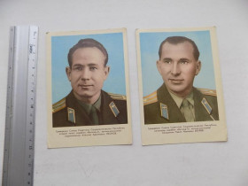 СРСР СССР ^/--/^ Открытки СССР Летчики-космонавты Леонов Беляев 2 шт 1965 год ^_^^^ Льотчики-космонавти Леонов Беляєв 2 шт 1965 - фото фото фото