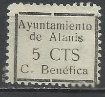 Іспанія Испания ^/--/^ Испания локал Аланис 1937 не почтовая марка 5 Cts 1 /--/ м.() ^_^^^ Іспанія локал Аланіс 1937 не поштова марка 5 Cts 1 /--/ м. - фото фото фото