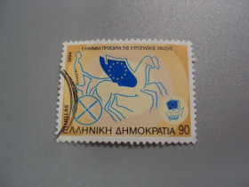 Греція Греция ^/--/^ марка Греция 1994 Вступление в Евросоюз гаш №2632 ^_^^^ марка Греція 1994 Вступ до Євросоюзу гаш No /--/ 2632 - фото фото фото