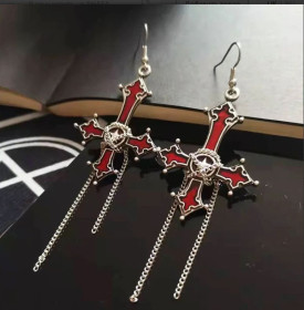 Сережки Серьги ^/--/^ серьги кресты с цепочкой панк рок эмаль ^_^^^ Сережки хрести з ланцюжком панк рок емаль - фото фото фото