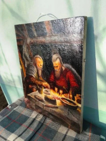 Картини, Гравюри, Живопис та Графіка Картины, Гравюры, Живопись и Графика ^/--/^ Авторская картина &amp;quot;Викинги у огня&amp;quot;. ДВП 30 /--/ х /--/ 38,5. Акрил. ^_^^^ Авторська картина &amp;quot;Вікінги біля вогню &amp;quot; ДВП 30 /--/ х /--/ 38,5. Акрил. - фото фото фото