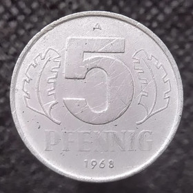НДР, ФРН ГДР, ФРГ ^/--/^ Німеччина - НДР 5 пфенігів, 1968 ^_^^^ Германия - ГДР 5 пфеннигов, 1968 - фото фото фото