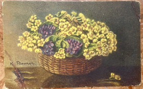 Іноземні Иностранные ^/--/^ Стара листівка. Корзина квітів 1932 р ^_^^^ Старая открытка. Корзина цветов 1932 - фото фото фото
