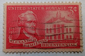 Північна Америка Северная Америка ^/--/^ США 1957 Александр Гамильтон, гашеная ^_^^^ США 1957 Олександр Гамільтон, гашена - фото фото фото