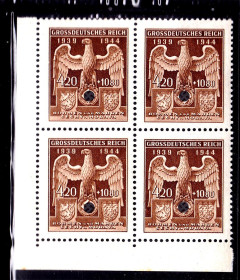 Третій Рейх (-) Третий Рейх (-) ^/--/^ Германия  Рейх 1943 г MNH  - квартблок - ^_^^^ Німеччина Рейх 1943 MNH - квартблок - фото фото фото