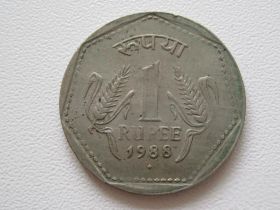 Індія Индия ^/--/^ Индия 1 рупия 1988 года #10233 ^_^^^ Індія 1 рупія 1988 року #10233 - фото фото фото