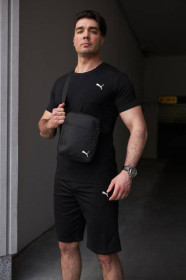 Шорти Шорты ^/--/^ Комплект мужской Puma: футболка черная + шорты черные + борсетка черная ^_^^^ Комплект чоловічої Puma: футболка чорна + шорти чорні + борсетка чорна - фото фото фото