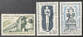 Франція Франция ^/--/^ Франция 1962 война армия Сопротивление памятники Mi 1389-1391 MNH ^_^^^ Франція 1962 війна армія Опір пам'ятники Mi 1389-1391 MNH - фото фото фото