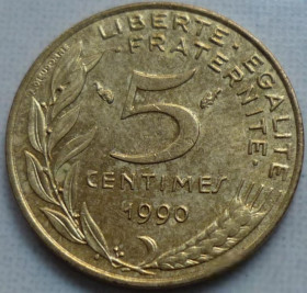 Франція Франция ^/--/^ Франция 5 сантимов 1990 ^_^^^ Франція 5 сантимів 1990 - фото фото фото