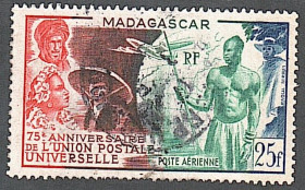 Мадагаскар Мадагаскар ^/--/^ Мадагаскар  (1949) Колония Франции. 75-я годовщина Всемирного почтового союза ^_^^^ Мадагаскар (1949) Колонія Франції. 75-та річниця Всесвітнього поштового союзу - фото фото фото