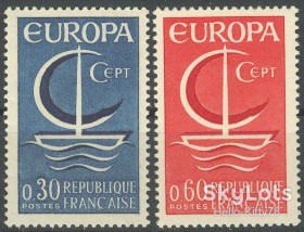 Франція Франция ^/--/^ Франция 1966 Европа CEPT Mi 1556-1557 MH/MNH ^_^^^ Франція 1966 Європа CEPT Mi 1556-1557 MH/MNH - фото фото фото