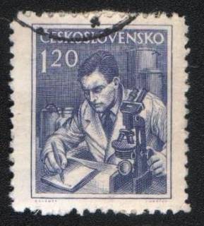 Чехословаччина Чехословакия ^/--/^ Чехословакия  (1954) Учёный с микроскопом ^_^^^ Чехословаччина (1954) Вчений з мікроскопом - фото фото фото