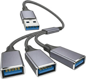 Кабелі Кабели ^/--/^ Лот № 15756 USB-розгалужувач 1 на 3, адаптер USB-A 2.0, 480 Мбіт/с, 5 В/1,5 А Y-кабель USB з 1 роз&amp;apos;ємом USB-A чоловічий та 3 роз&amp;apos;ємами USB-A; нейлонове обплетення та алюмінієвий корпус для ПК, ноутбука, ігрової консолі та автомобіля - фото фото фото