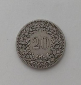 Інше Другое ^/--/^ Швейцарія. 20 раппенів. 1887. ^_^^^ Швейцария. 20 раппенов. 1887. - фото фото фото