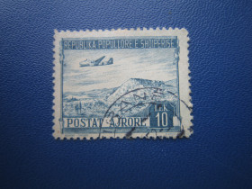 Балканський півострів Балканский полуостров ^/--/^ Марка Албанія 1950 гори архітектура транспорт авіація літак 10 лек гаш КЦ 7 $ ^_^^^ Марка Албания 1950 горы архитектура транспорт авиация самолет 10 лек гаш КЦ 7 $ - фото фото фото