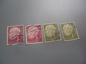 НДР, ФРН ГДР, ФРГ ^/--/^ марки Германия ФРГ 1954 стандарт личности Президент доктор Теодор Хойс лот 4 шт гаш №1977 ^_^^^ Німеччина ФРН 1954 стандарт особистості Президент доктор Теодор Хойс лот 4 шт гаш No /--/ 1977 - фото фото фото