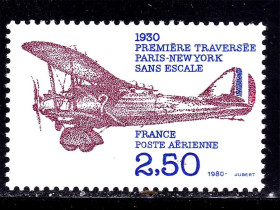 Транспорт Транспорт ^/--/^ Авиация .  Франция   1980 г MNH - перелёт Париж-NY ^_^^^ 1980 — Франція переліт Париж-NY - фото фото фото