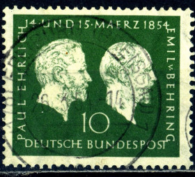 НДР, ФРН ГДР, ФРГ ^/--/^ ФРГ. Пауль Эрлих и Эмиль В. Беринг  (серия) 1954 г. ^_^^^ ФРН. Особистості (серія) 1954 - фото фото фото