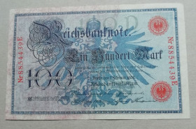 Німеччина Германия ^/--/^ Німеччина  Германия 100 марок 1908   красная печать ^_^^^ Германия Германия 100 марок 1908 красная печать - фото фото фото