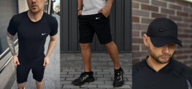 Шорти Шорты ^/--/^ Комплект Nike футболка черная + шорты + кепка Nike черная (черное лого) ^_^^^ Комплект Nike футболка чорна + шорти + кепка Nike чорна (чорне лого) - фото фото фото