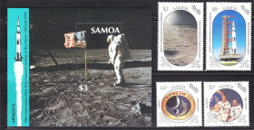 Освоєння космосу Освоение космоса ^/--/^ Космос . Самоа 1962 г MNH    марки + блок - АПОЛЛО-11 - ^_^^^ Самоа 1962 MNH марки + блок - фото фото фото
