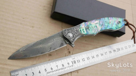 Ножі, мультітули Ножи, мультитулы ^/--/^ HWZBBEN J /--/ 283, 86 layers damascus, Green Shell, High-End Handmade, Flipper, Ball Bearing, Outdoor, Tactical, EDC, Liner Lock - фото фото фото