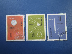 Освоєння космосу Освоение космоса ^/--/^ 3 марки Польща 1963 космос супутники гаш ^_^^^ 3 марки Польша 1963 космос спутники гаш - фото фото фото