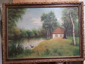 Картини, Гравюри, Живопис та Графіка Картины, Гравюры, Живопись и Графика ^/--/^ Хутор, у пруда. Холст, масло, с рамой ^_^^^ Хутір, у ставка. Холст, олія, з рамою - фото фото фото