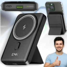 Зовнішні акумулятори (Power Bank) Внешние аккумуляторы (Power Bank) ^/--/^ Повербанк 10000 /--/ mAh з бездротовою зарядкою і відкидною підставкою, з функціями Quick Charge і Power Delivery - фото фото фото