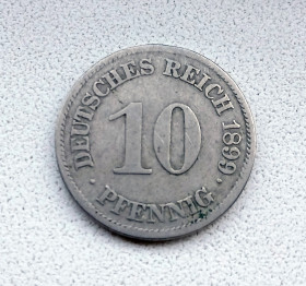 Німецька імперія (-) Германская империя (-) ^/--/^ Німеччина 10 пфенігів 1899 E ^_^^^ Германия 10 пфеннигов 1899 E - фото фото фото