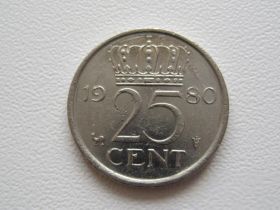 Нідерланди Нидерланды ^/--/^ Нидерланды 25 центов 1980 года 23311 ^_^^^ Нідерланди 25 центів 1980 року 23311 - фото фото фото
