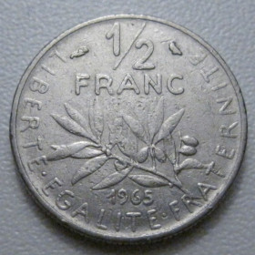 Франція Франция ^/--/^ Франція 1/2 франка 1965 року 42084 ^_^^^ Франция 1/2 франка 1965 года 42084 - фото фото фото